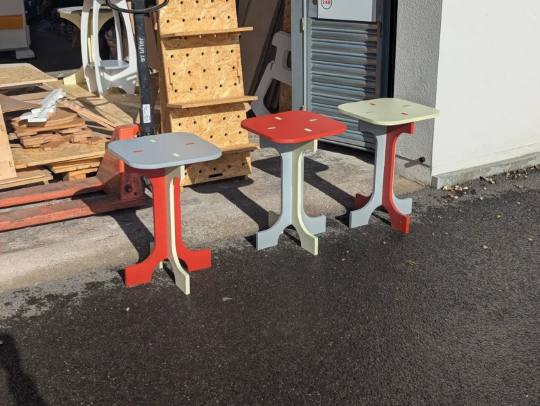 Multi-coloured collapsible multi functional table cnc cut and hand finished in Bristol